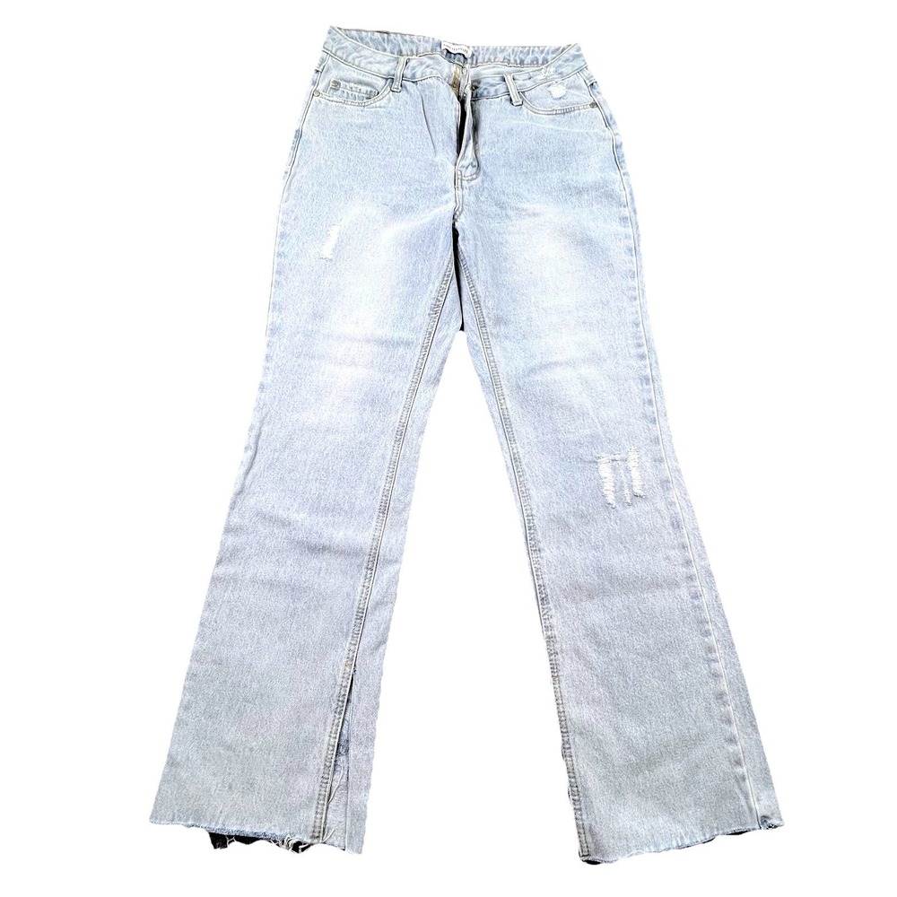 Avec Les Filles Womens Jeans Size 30 Light Wash Distressed Raw Hem Kick Flare